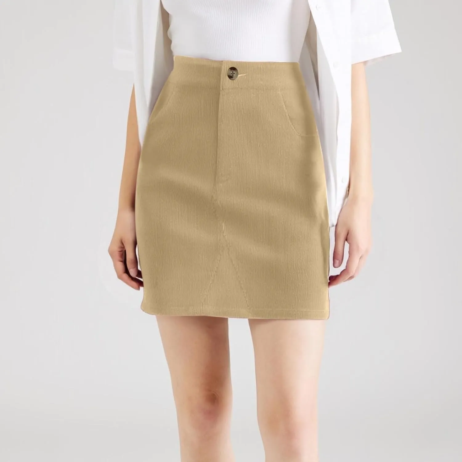 Women's Fall Midi Pencil Skirts Dressy Casual Work High Waisted Trendy Winter Corduroy Skirt with Pocket