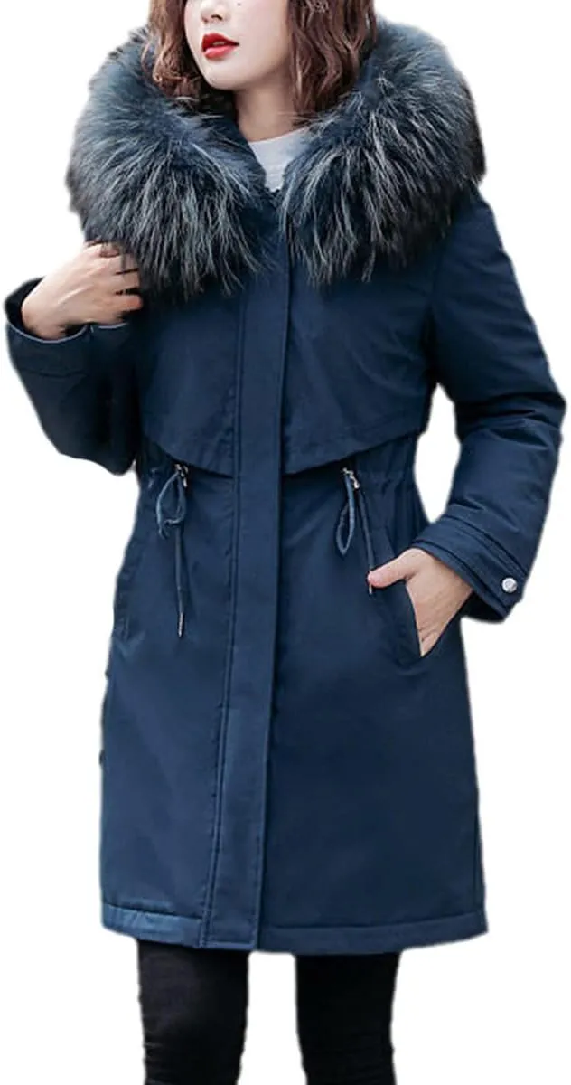 Women's Fashion Winter Jacket Fur Lining Cotton Padded Parka Coat Winter Hooded Jacket Warm Jacket