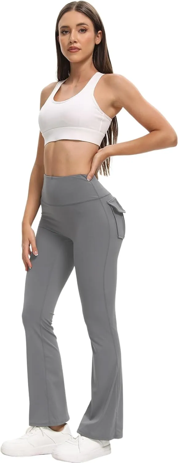 Women's Flare Leggings with Pockets High Waisted Butt Lifting No Front Seam Tummy Control Bootcut Yoga Pants for Women