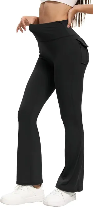 Women's Flare Leggings with Pockets High Waisted Butt Lifting No Front Seam Tummy Control Bootcut Yoga Pants for Women