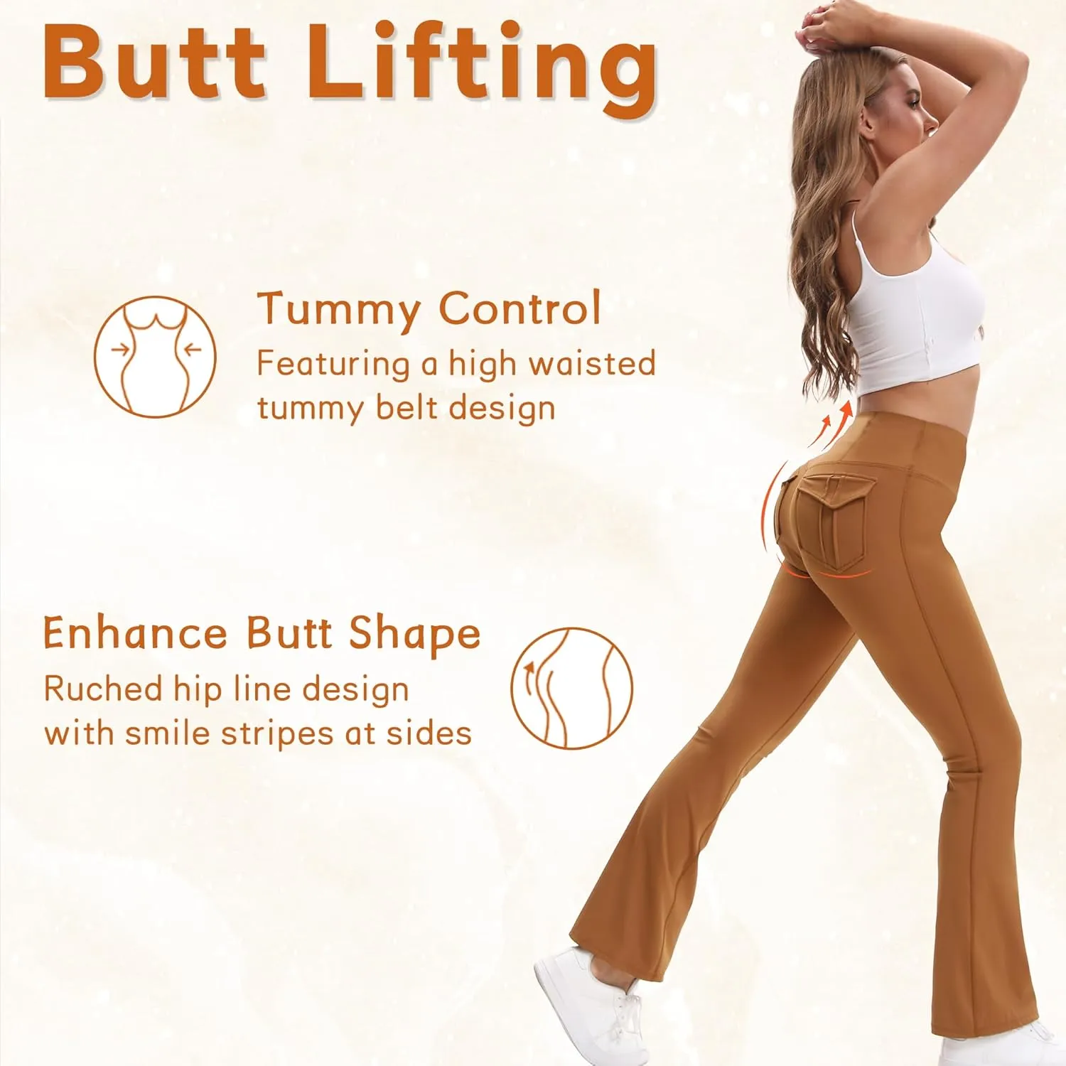 Women's Flare Leggings with Pockets High Waisted Butt Lifting No Front Seam Tummy Control Bootcut Yoga Pants for Women
