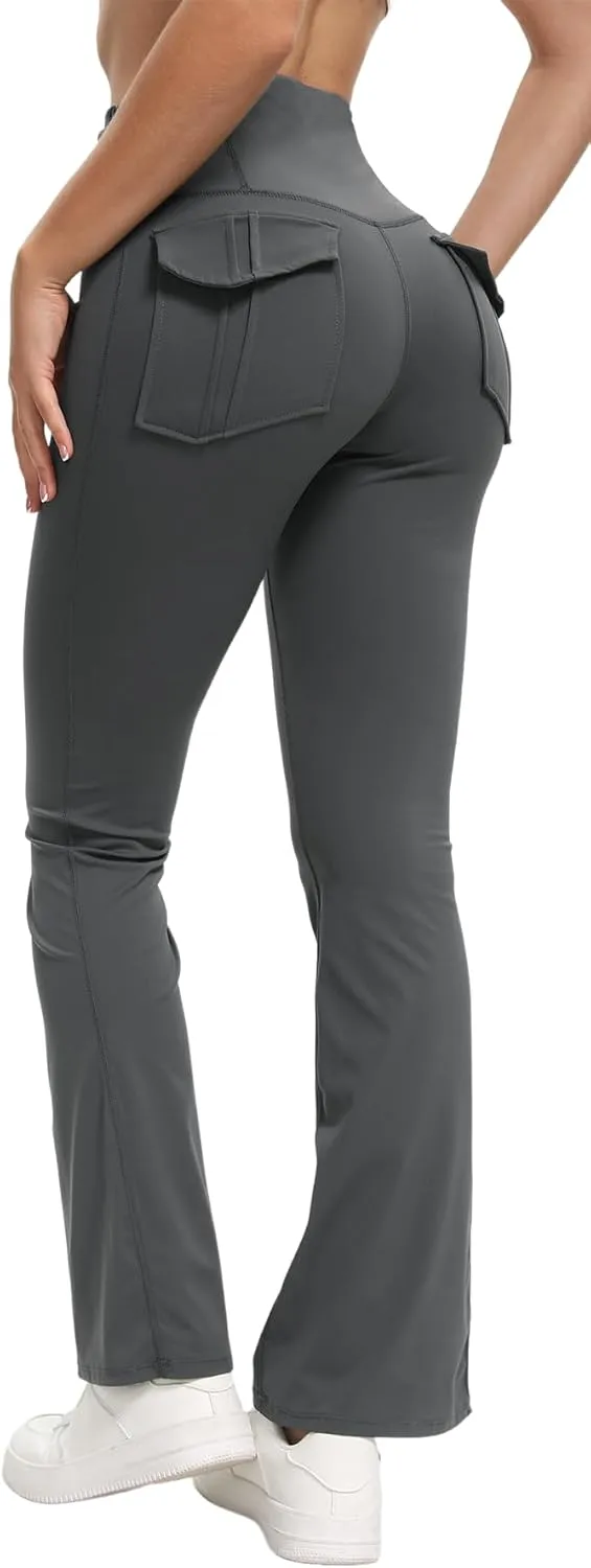 Women's Flare Leggings with Pockets High Waisted Butt Lifting No Front Seam Tummy Control Bootcut Yoga Pants for Women