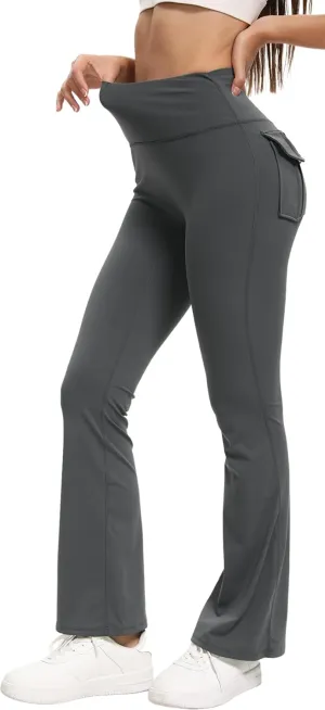 Women's Flare Leggings with Pockets High Waisted Butt Lifting No Front Seam Tummy Control Bootcut Yoga Pants for Women