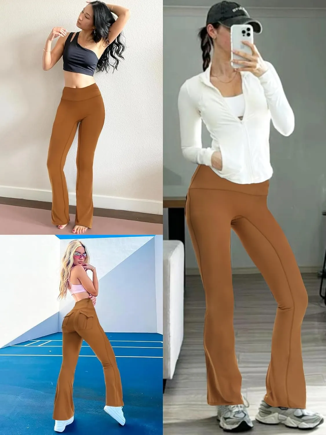 Women's Flare Leggings with Pockets High Waisted Butt Lifting No Front Seam Tummy Control Bootcut Yoga Pants for Women