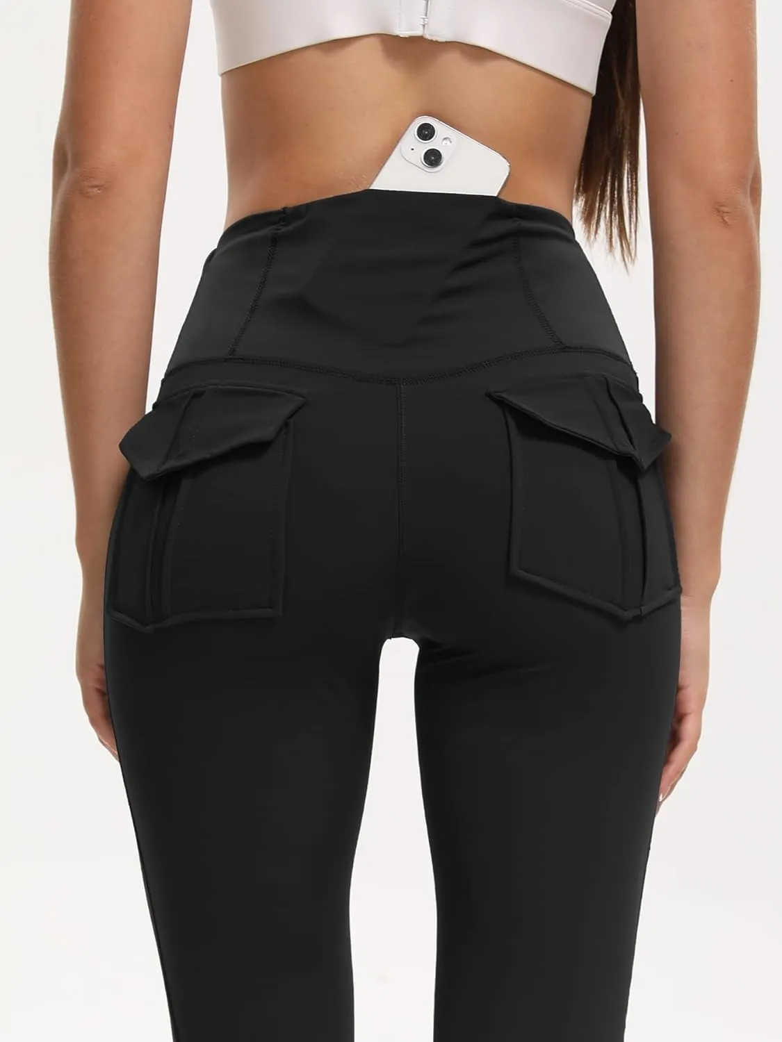 Women's Flare Leggings with Pockets High Waisted Butt Lifting No Front Seam Tummy Control Bootcut Yoga Pants for Women