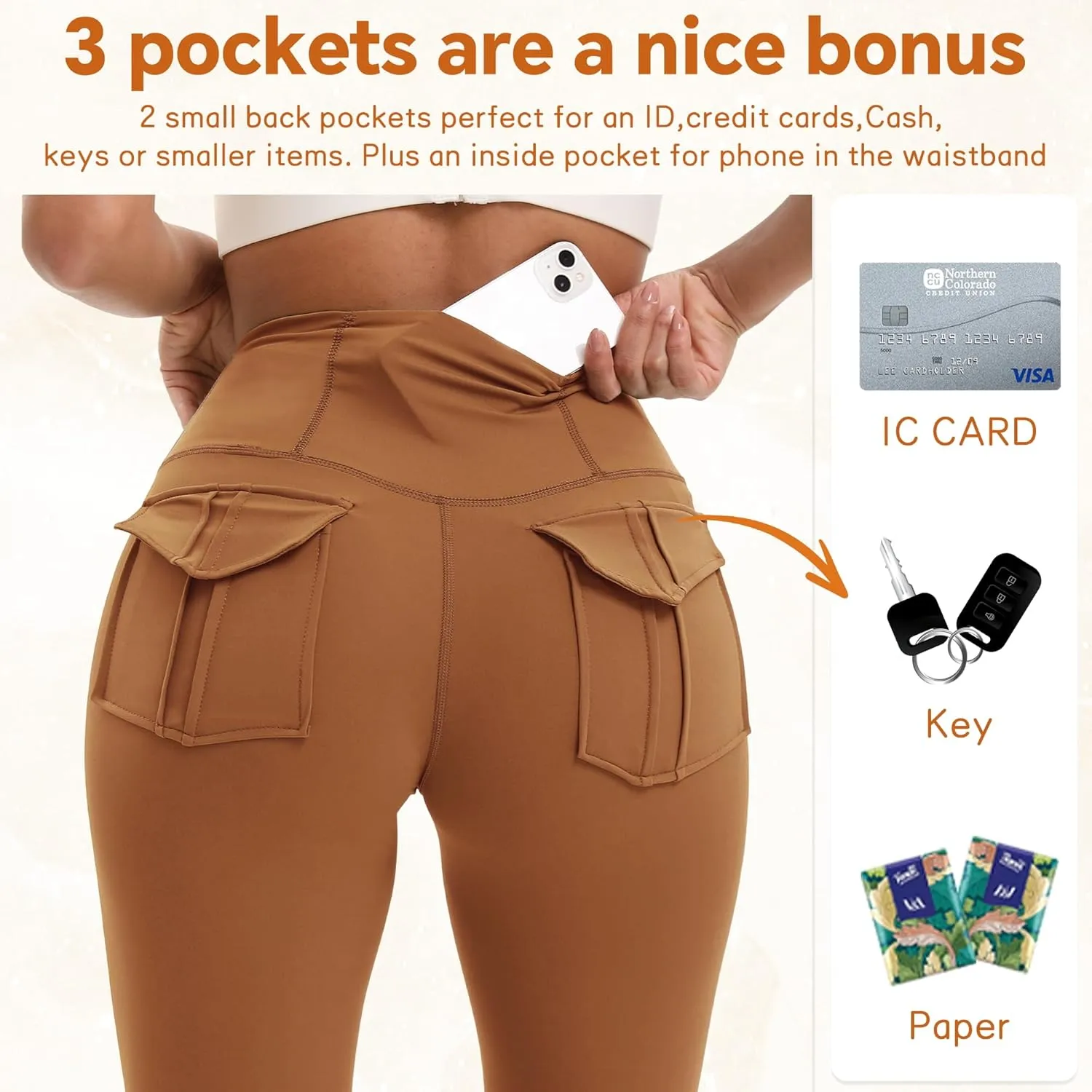 Women's Flare Leggings with Pockets High Waisted Butt Lifting No Front Seam Tummy Control Bootcut Yoga Pants for Women