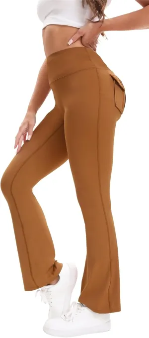 Women's Flare Leggings with Pockets High Waisted Butt Lifting No Front Seam Tummy Control Bootcut Yoga Pants for Women