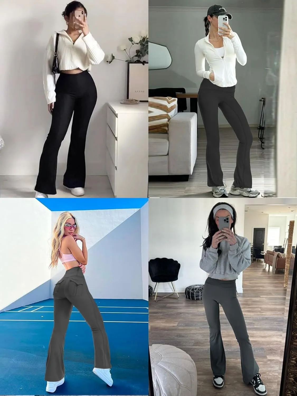 Women's Flare Leggings with Pockets High Waisted Butt Lifting No Front Seam Tummy Control Bootcut Yoga Pants for Women
