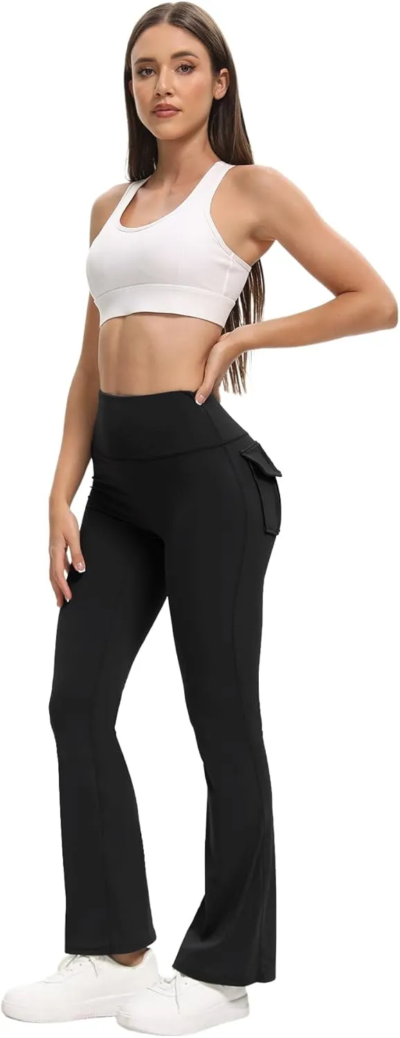 Women's Flare Leggings with Pockets High Waisted Butt Lifting No Front Seam Tummy Control Bootcut Yoga Pants for Women