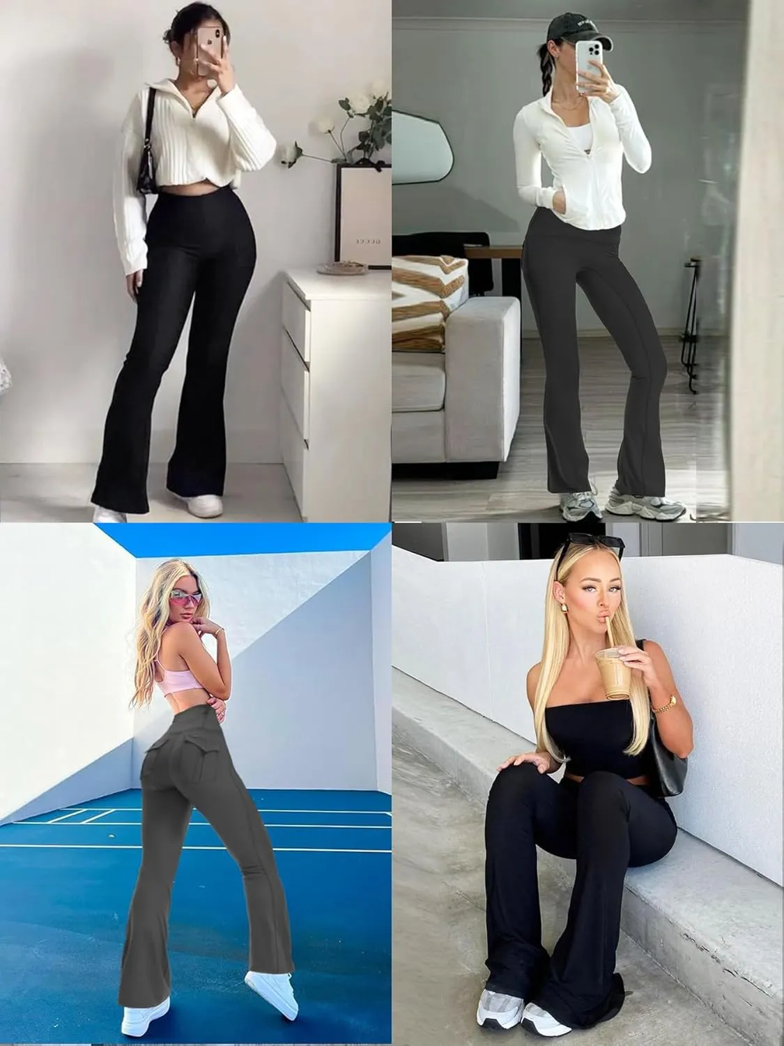 Women's Flare Leggings with Pockets High Waisted Butt Lifting No Front Seam Tummy Control Bootcut Yoga Pants for Women
