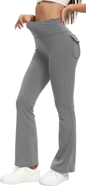 Women's Flare Leggings with Pockets High Waisted Butt Lifting No Front Seam Tummy Control Bootcut Yoga Pants for Women