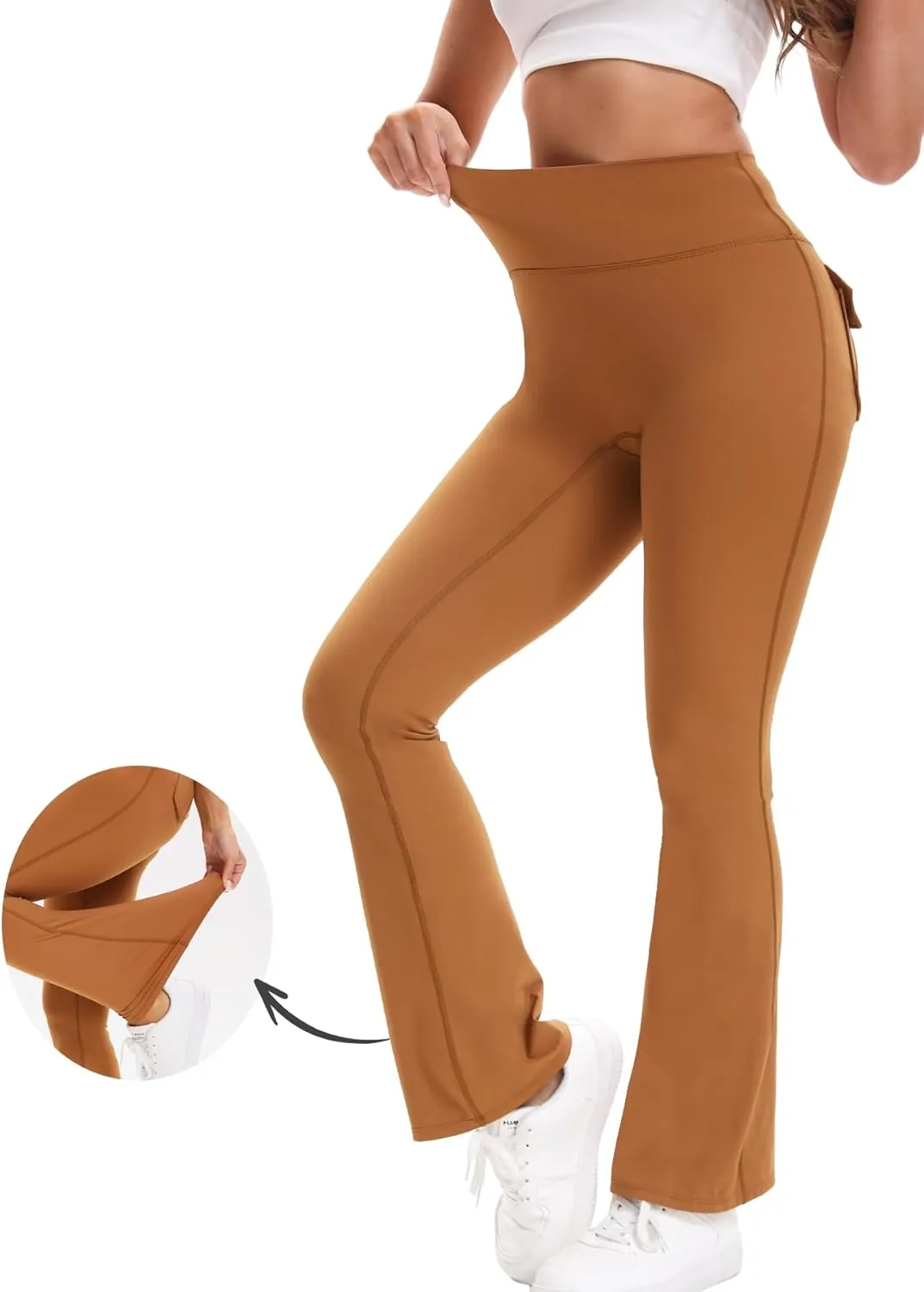 Women's Flare Leggings with Pockets High Waisted Butt Lifting No Front Seam Tummy Control Bootcut Yoga Pants for Women
