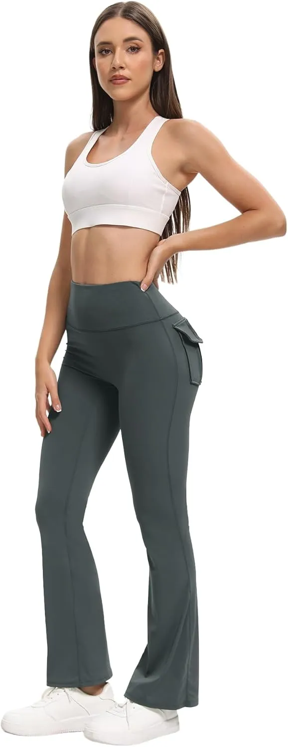 Women's Flare Leggings with Pockets High Waisted Butt Lifting No Front Seam Tummy Control Bootcut Yoga Pants for Women