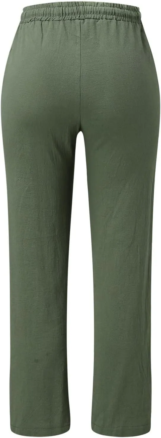 Women's Fleece Lined Pants Winter Flowing Beach Leggings with Pockets Barrel Pants Fleece Lined