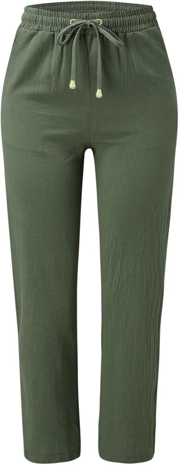 Women's Fleece Lined Pants Winter Flowing Beach Leggings with Pockets Barrel Pants Fleece Lined