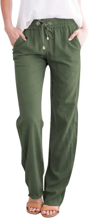 Women's Fleece Lined Pants Winter Flowing Beach Leggings with Pockets Barrel Pants Fleece Lined