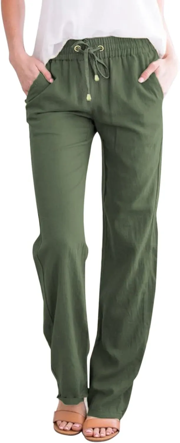 Women's Fleece Lined Pants Winter Flowing Beach Leggings with Pockets Barrel Pants Fleece Lined