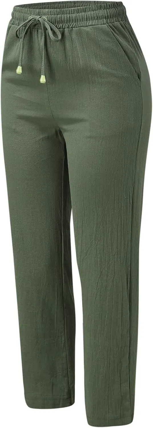 Women's Fleece Lined Pants Winter Flowing Beach Leggings with Pockets Barrel Pants Fleece Lined