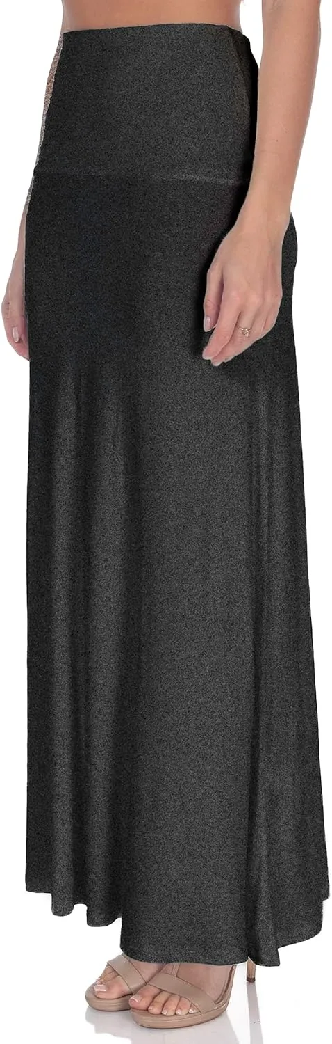 Women's High Waist Casual Solid Flare Maxi Skirt (Regular and Plus Sizes)