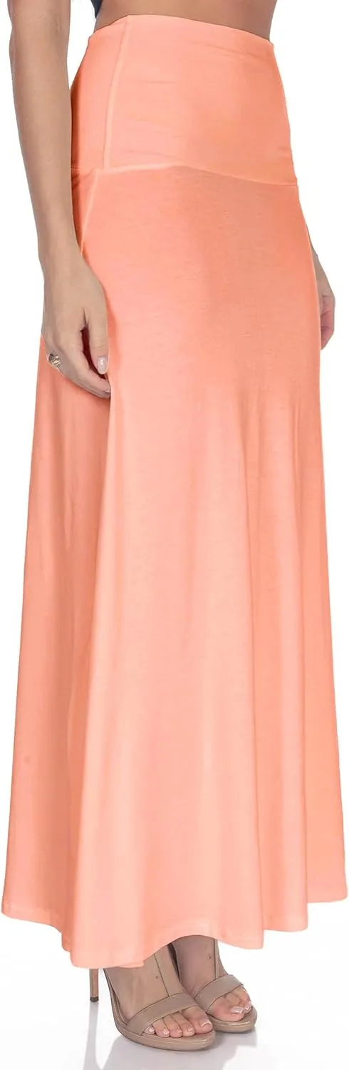Women's High Waist Casual Solid Flare Maxi Skirt (Regular and Plus Sizes)