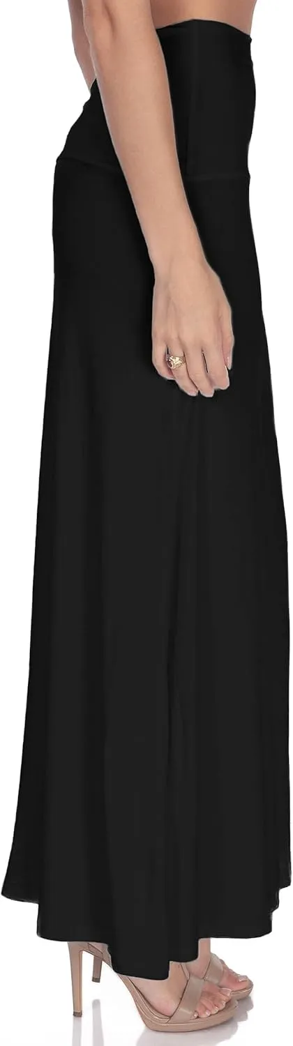 Women's High Waist Casual Solid Flare Maxi Skirt (Regular and Plus Sizes)