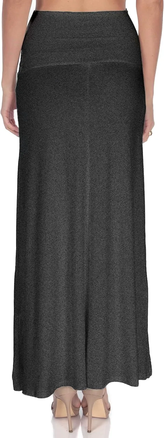 Women's High Waist Casual Solid Flare Maxi Skirt (Regular and Plus Sizes)