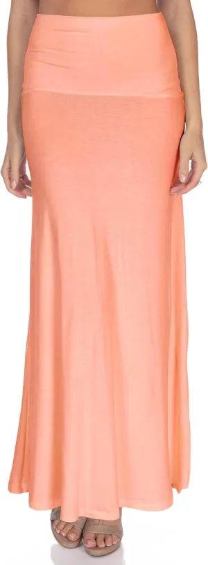 Women's High Waist Casual Solid Flare Maxi Skirt (Regular and Plus Sizes)