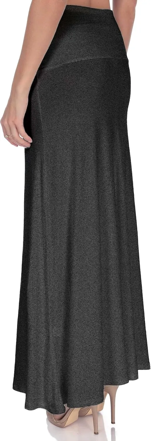 Women's High Waist Casual Solid Flare Maxi Skirt (Regular and Plus Sizes)