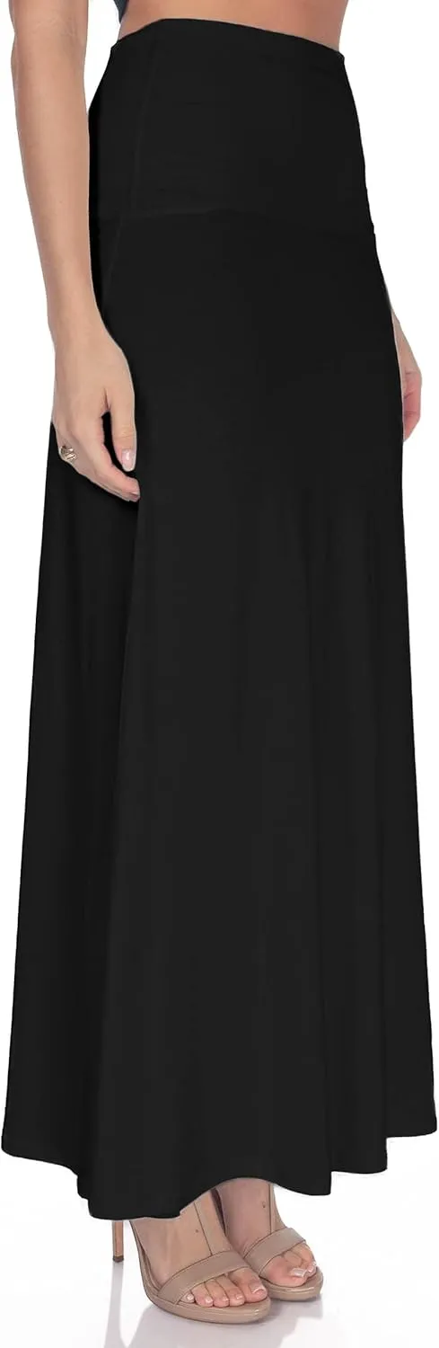 Women's High Waist Casual Solid Flare Maxi Skirt (Regular and Plus Sizes)