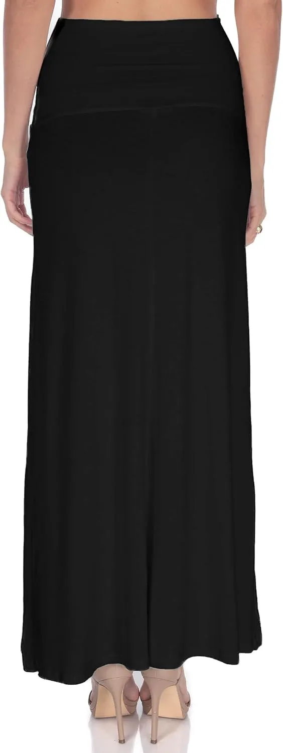 Women's High Waist Casual Solid Flare Maxi Skirt (Regular and Plus Sizes)