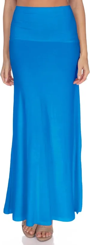 Women's High Waist Casual Solid Flare Maxi Skirt (Regular and Plus Sizes)