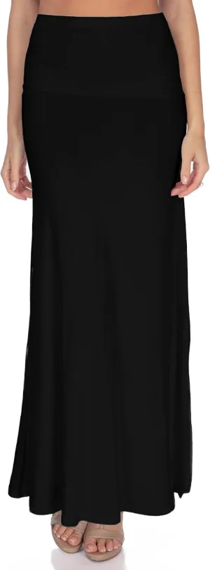 Women's High Waist Casual Solid Flare Maxi Skirt (Regular and Plus Sizes)