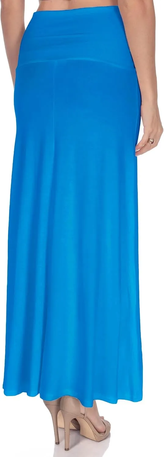 Women's High Waist Casual Solid Flare Maxi Skirt (Regular and Plus Sizes)
