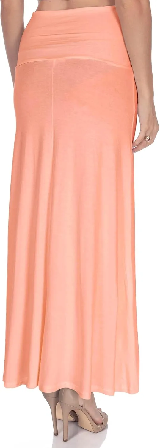 Women's High Waist Casual Solid Flare Maxi Skirt (Regular and Plus Sizes)