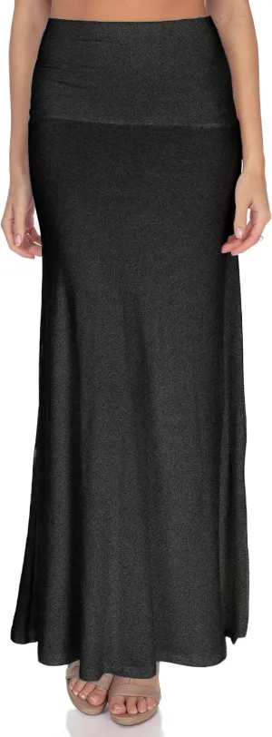 Women's High Waist Casual Solid Flare Maxi Skirt (Regular and Plus Sizes)