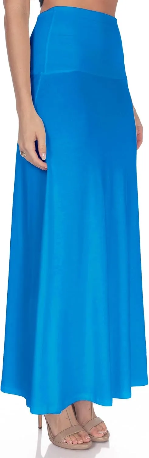 Women's High Waist Casual Solid Flare Maxi Skirt (Regular and Plus Sizes)
