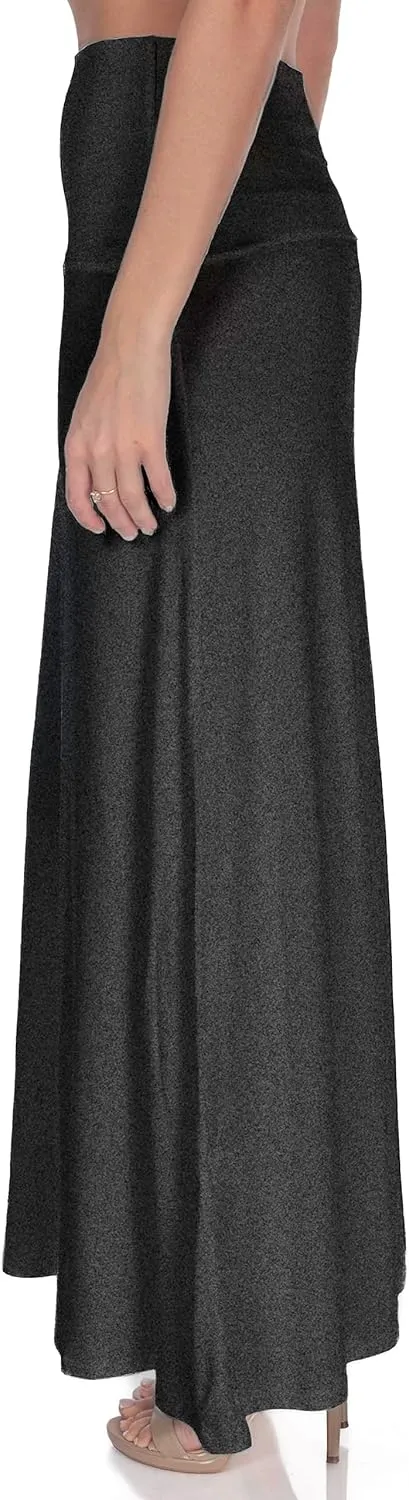 Women's High Waist Casual Solid Flare Maxi Skirt (Regular and Plus Sizes)