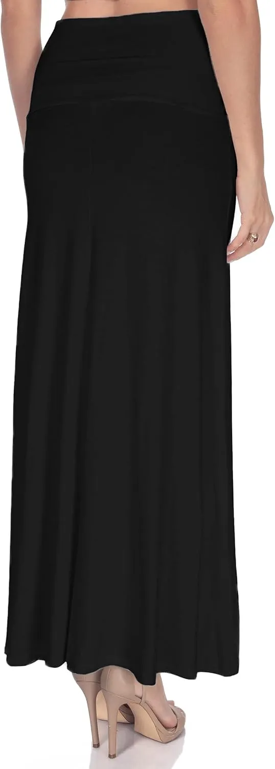 Women's High Waist Casual Solid Flare Maxi Skirt (Regular and Plus Sizes)