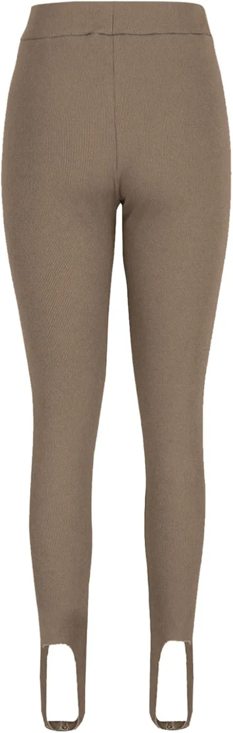 Women's High Waist Knit Yoga Stirrup Leggings Trendy Tummy Control Stretch Gym Trouser Workout Running Tights Pants