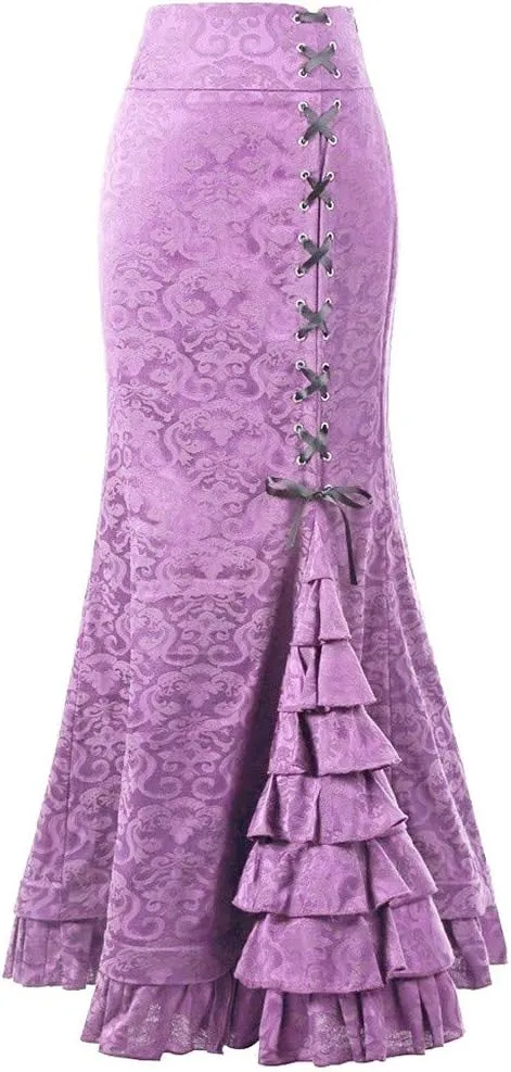 Womens High Waist Skirts Floor Length Retro Mermaid Bandage Printed Skirt Vintage Fishtail Pencil Skirt Maxi Wrap Dress
