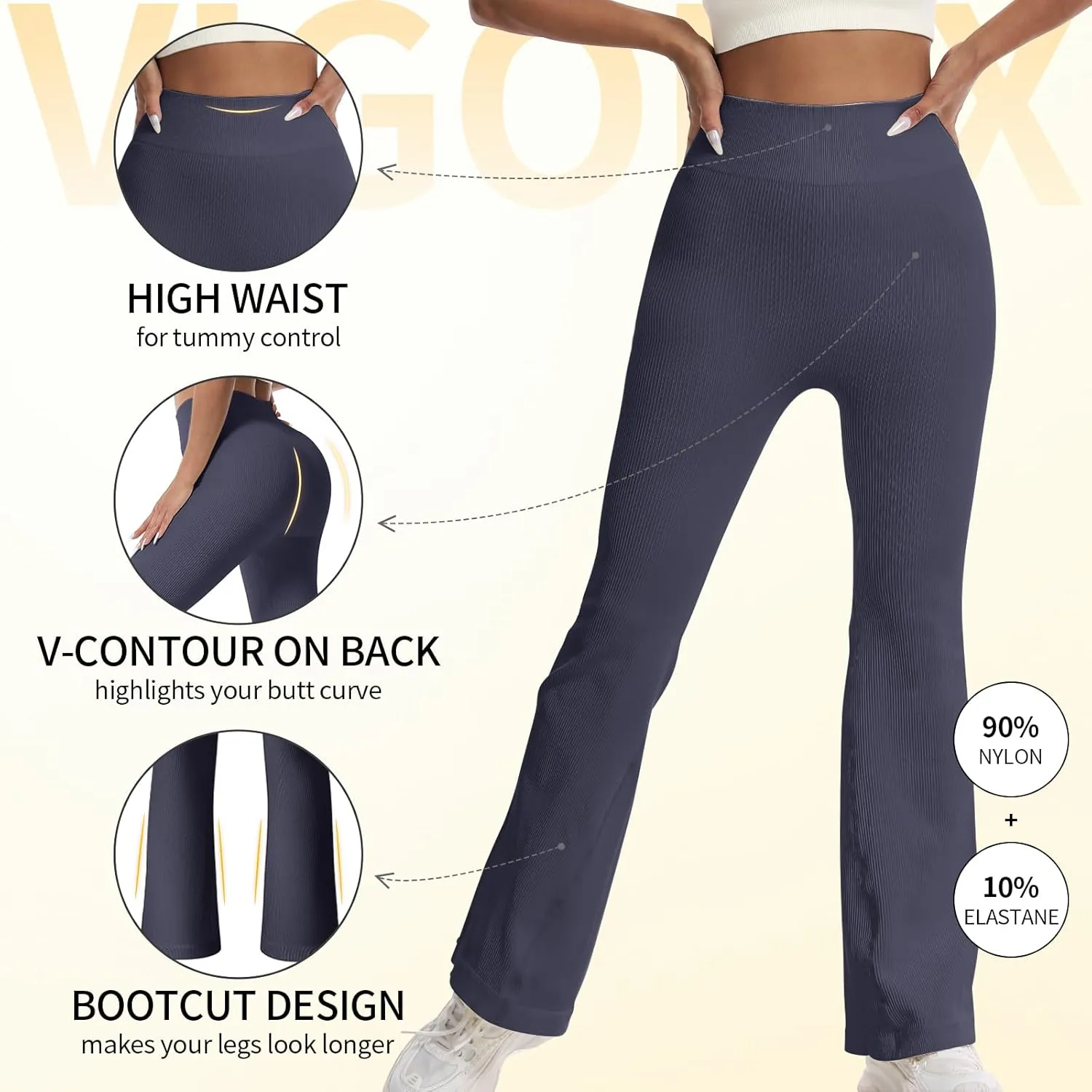 Women's High Waisted Flare Leggings, Bootcut Yoga Pants with Hip-Lifting, Tummy Control Wide Leg Workout Pants