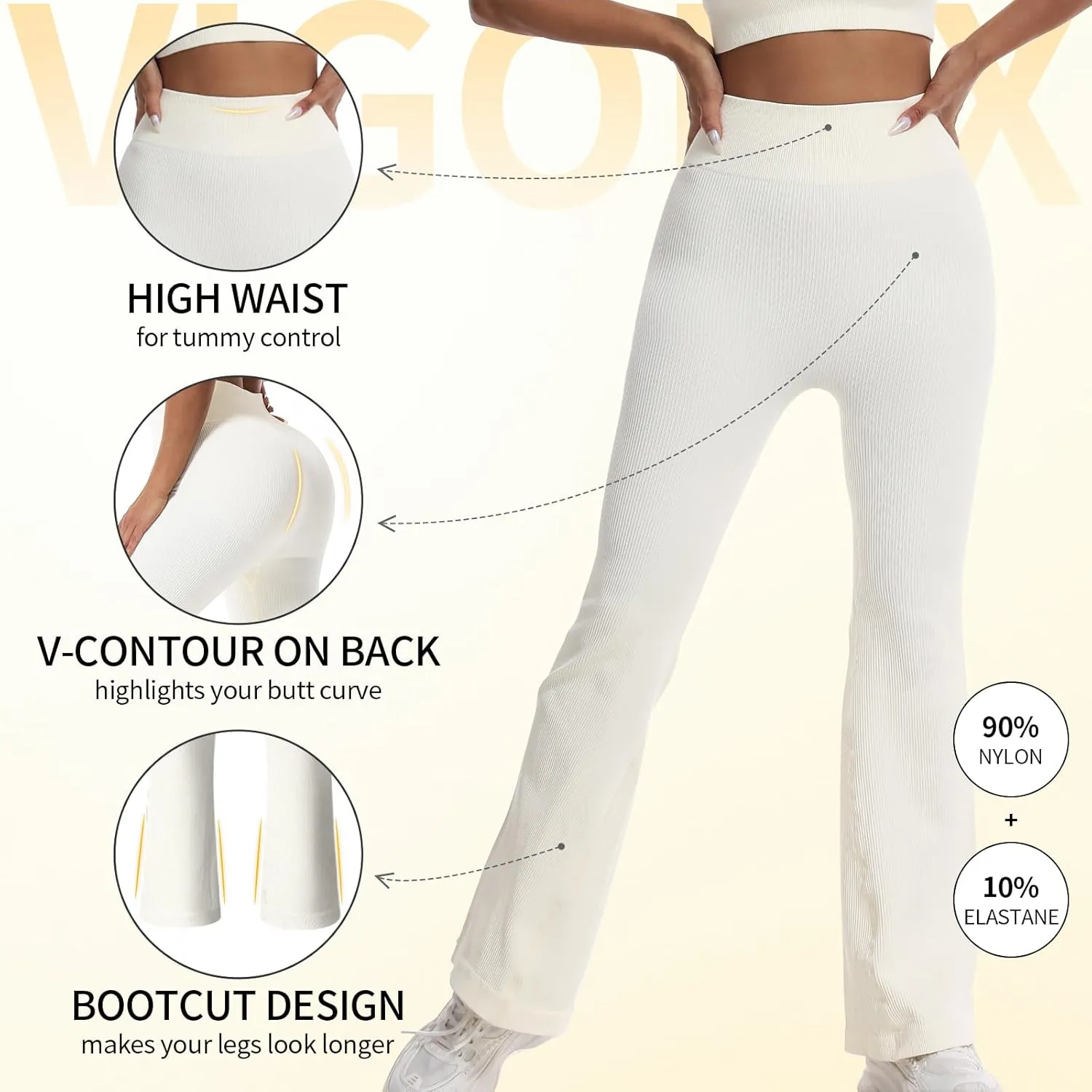 Women's High Waisted Flare Leggings, Bootcut Yoga Pants with Hip-Lifting, Tummy Control Wide Leg Workout Pants