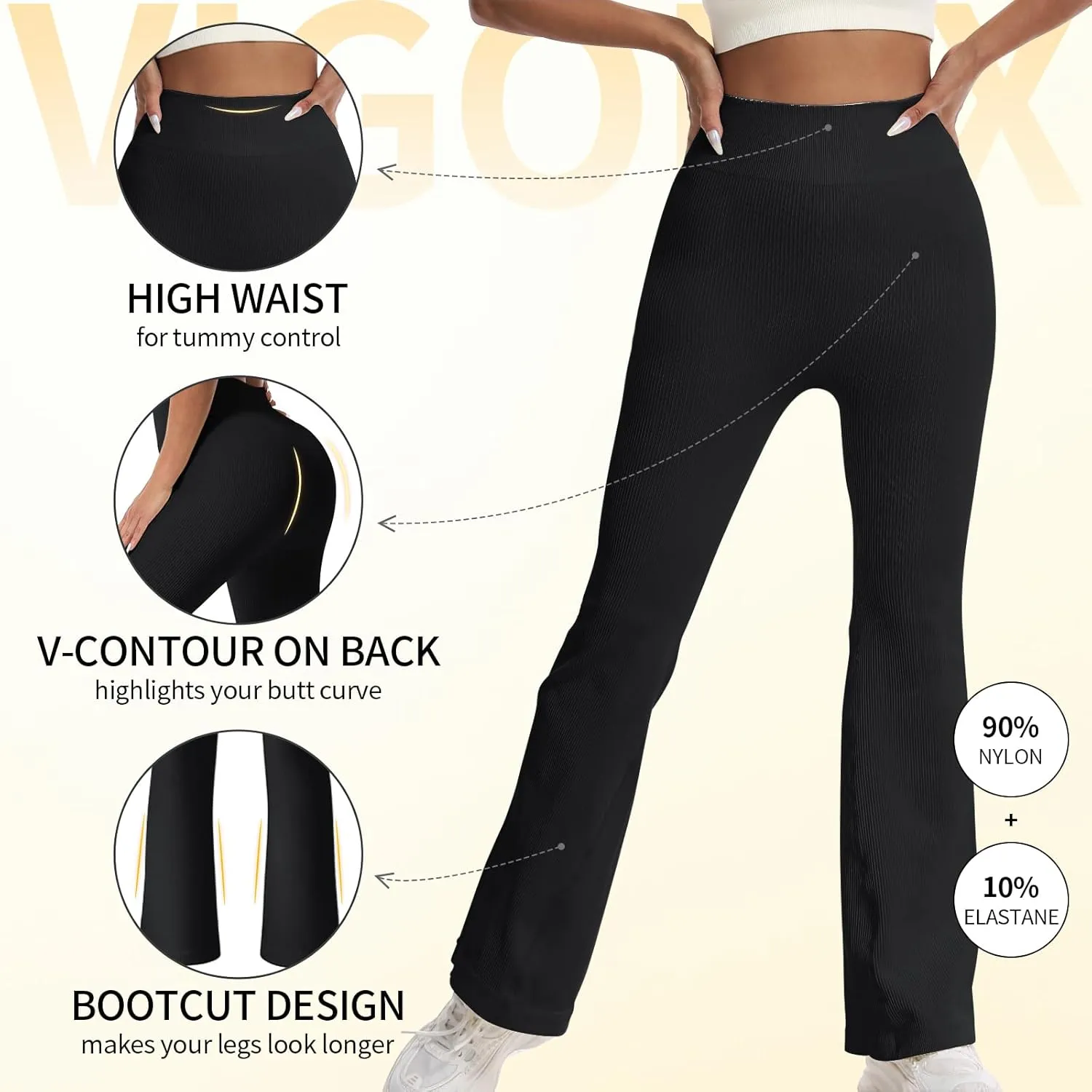 Women's High Waisted Flare Leggings, Bootcut Yoga Pants with Hip-Lifting, Tummy Control Wide Leg Workout Pants