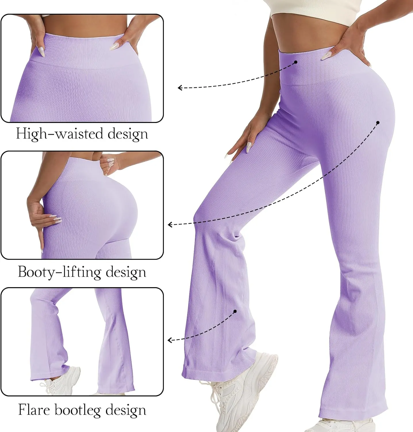 Women's High Waisted Flare Leggings, Bootcut Yoga Pants with Hip-Lifting, Tummy Control Wide Leg Workout Pants
