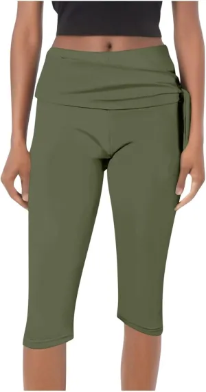 Women's Knee Length Capri Leggings High Waisted Exercise Summer Yoga Workout Capris Pants Casual Cropped Trousers