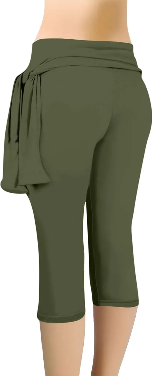 Women's Knee Length Capri Leggings High Waisted Exercise Summer Yoga Workout Capris Pants Casual Cropped Trousers