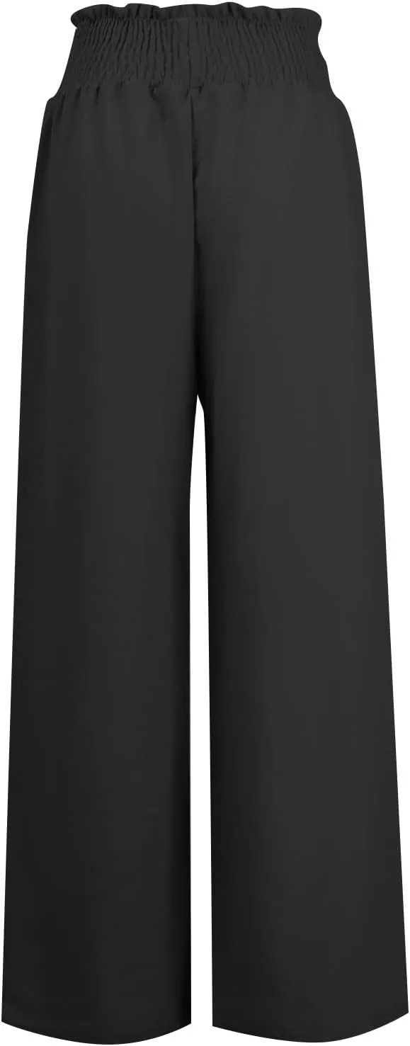 Women's Linen Blend Summer Lightweigt Pant Trousers Elastic Waisted Wide Leg Slim-Fit Pants Beach