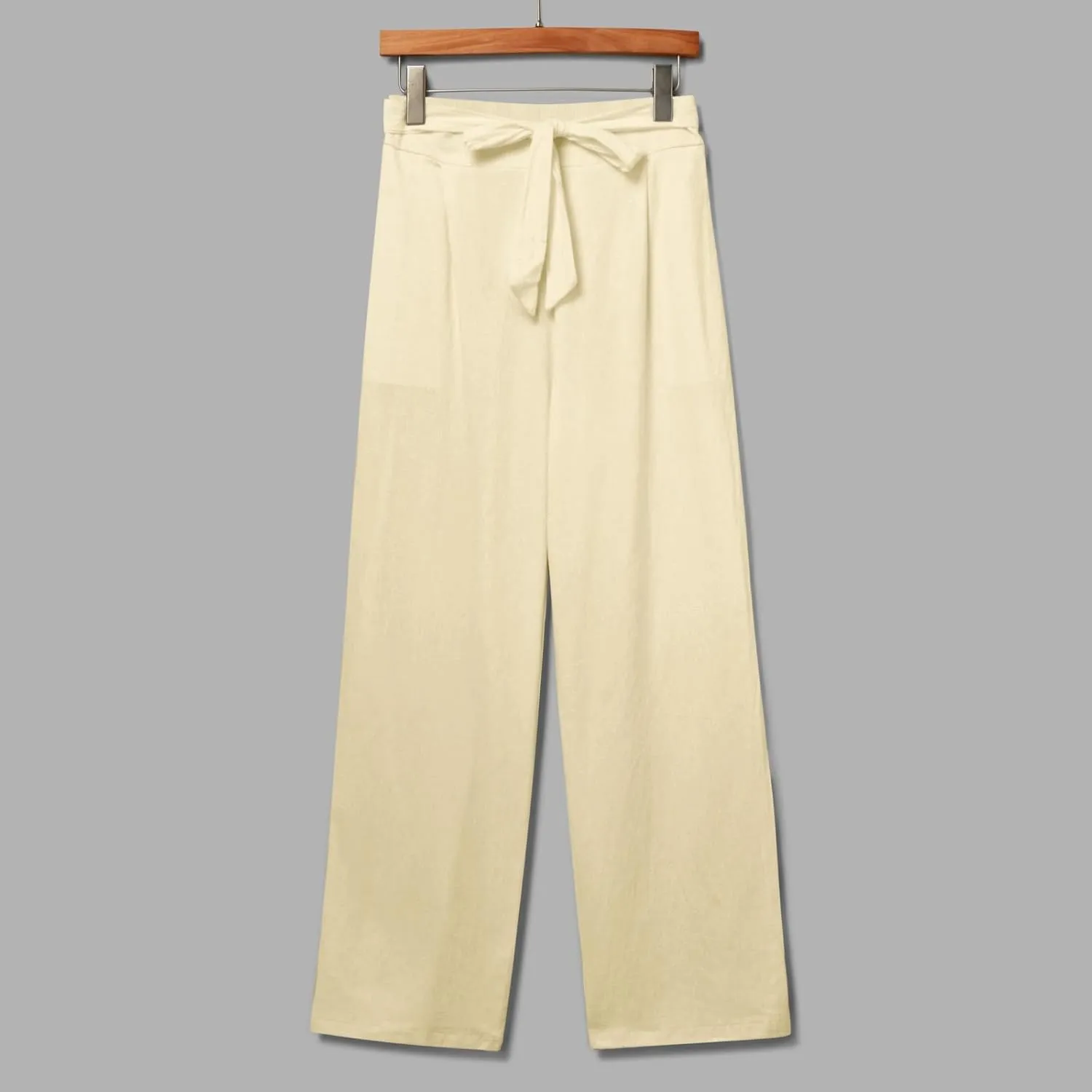 Womens Linen Blend Summer Print Palazzo Pants Low Waist Wide Leg Slim-Fit Trousers Vacation