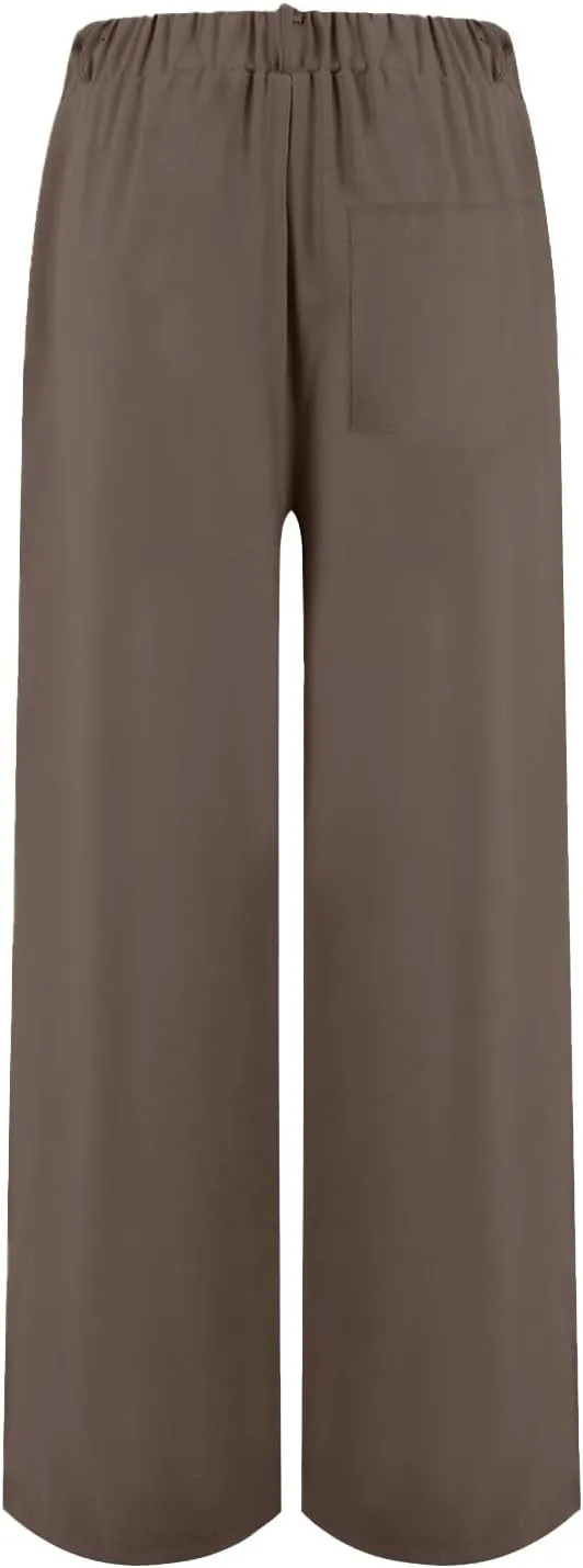 Women's Linen Pants Fashion Straight Leg High Waisted Dress Trousers Loose Casual Wide Leg Solid Color Vacation Pants