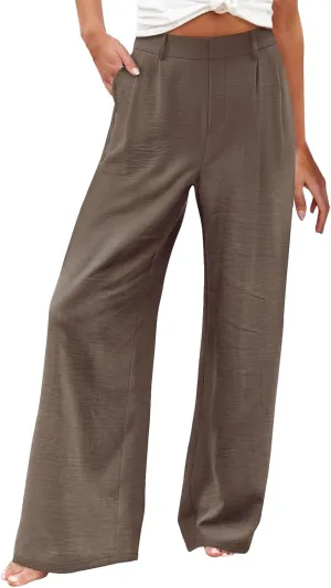 Women's Linen Pants Fashion Straight Leg High Waisted Dress Trousers Loose Casual Wide Leg Solid Color Vacation Pants